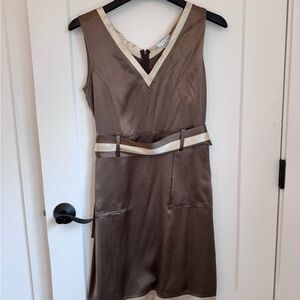 Kenzie Brown Satin Mini Dress with Cream Accents